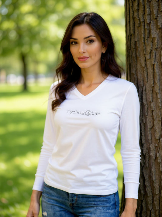 Women's Long Sleeve V-Neck T-Shirt in White